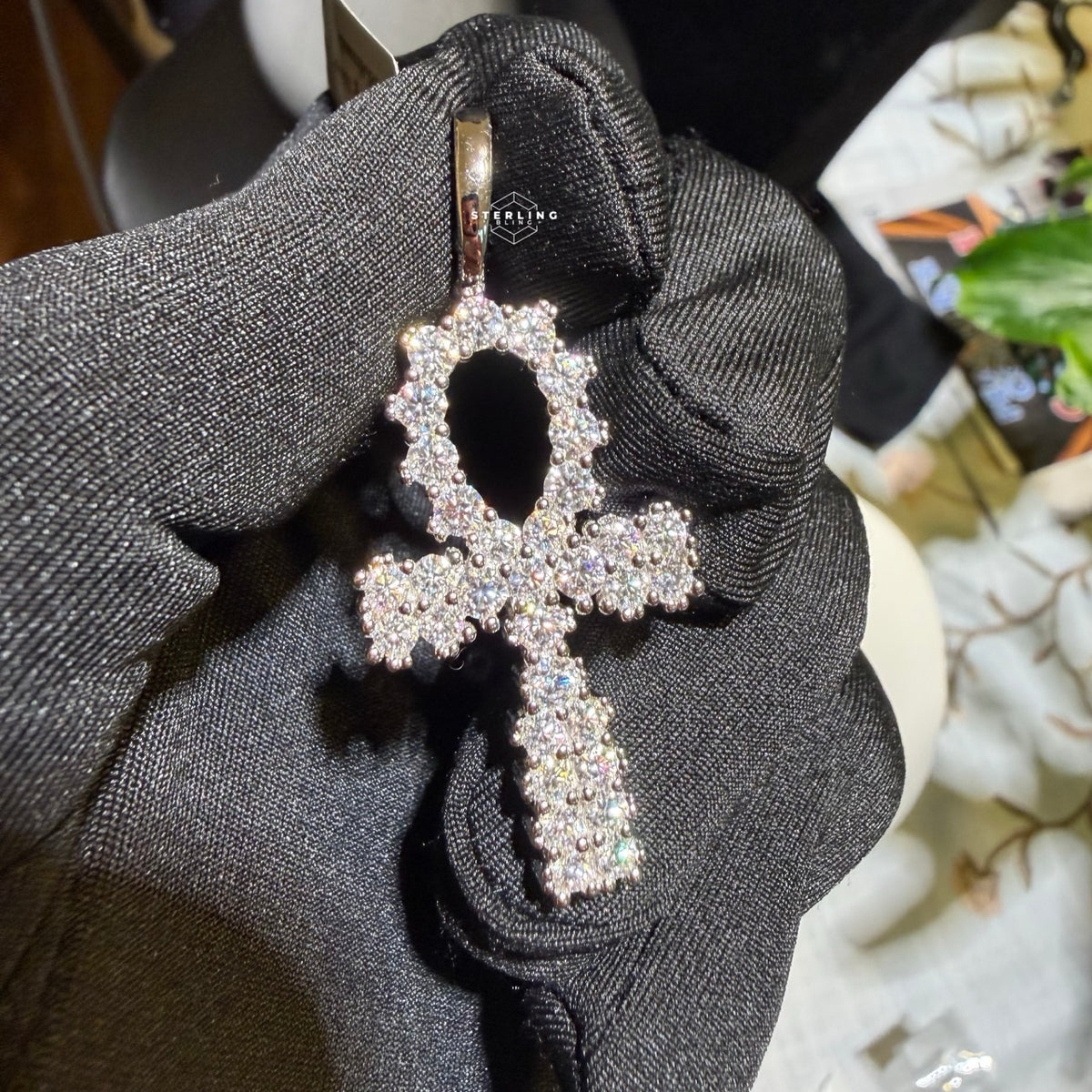Moissanite Cluster Ankh Pendant