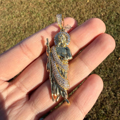 St. Jude Religious Gold Tone Pendant + Steel Rope Chain