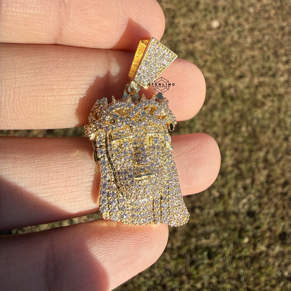 Jesus Head Gold Tone Iced Pendant + Steel Rope Chain