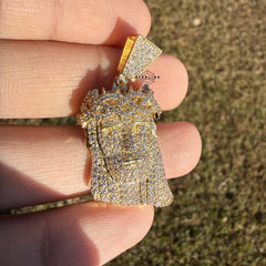 Jesus Head Gold Tone Iced Pendant + Steel Rope Chain