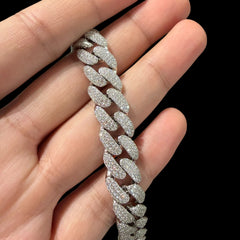 12mm Moissanite Miami Cuban Bracelet 8 Inch, 925 Silver Iced Out Hip Hop Bracelet