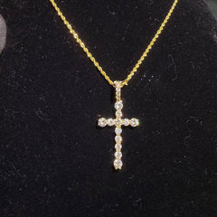 Moissanite Iced Gold Tone Cross Pendant