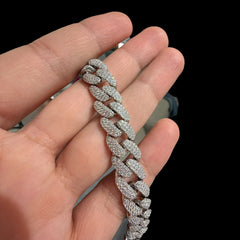 12mm Moissanite Miami Cuban Bracelet 8 Inch, 925 Silver Iced Out Hip Hop Bracelet