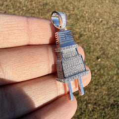 Plug Iced Pendant 14k White Gold Plated + Steel Rope Chain