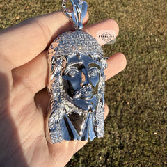 Jesus Face Silver Tone Large Iced Pendant