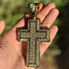 Large 5" 14k Gold Plated Iced Cross Pendant