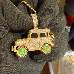 Iced Out Truck Pendant Chain CZ Diamond Hip Hop Necklace Gold or Silver Off Road Car Bling Jewelry