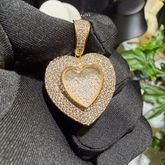 14k Gold Plated Iced Out Heart with Beads Pendant + Steel Rope Chain