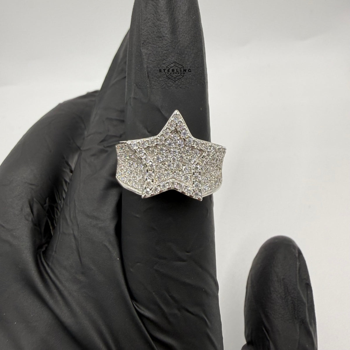 Moissanite Star Ring, 925 Silver Iced Out Mens Hip Hop Ring, GRA Certified VVS D Statement Jewelry Gift