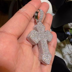 Moissanite Large Cross Pendant Iced Out Sides