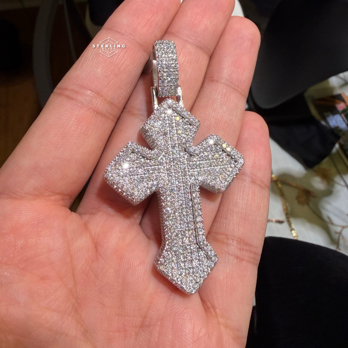 Moissanite Large Cross Pendant Iced Out Sides