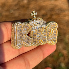 King Crown with Cross Gold Tone Pendant