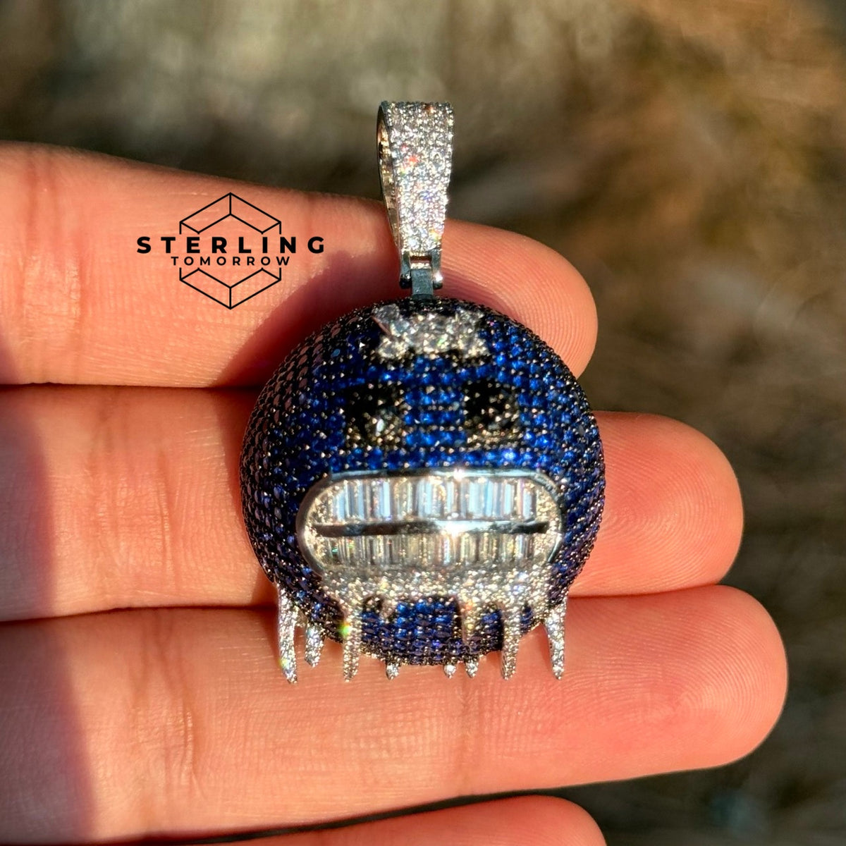 Blue Frozen Emoji Iced Out Pendant