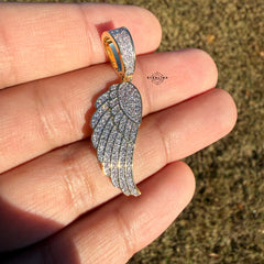 Angel Wing 14k Gold Plated Iced CZ Pendant + Free Steel Rope Chain