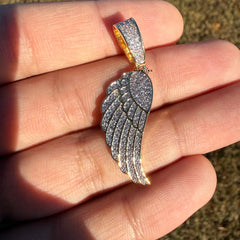 Angel Wing 14k Gold Plated Iced CZ Pendant + Free Steel Rope Chain