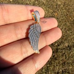 Angel Wing 14k Gold Plated Iced CZ Pendant + Free Steel Rope Chain
