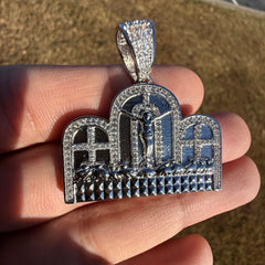Last Supper 14k White Gold Plated Iced CZ Pendant + Free Steel Rope Chain