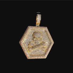 Iced Out Skull & Crossbones Pendant | 14K Gold Plated Pirate Skull CZ Hexagon Medallion Necklace with Free Rope Chain