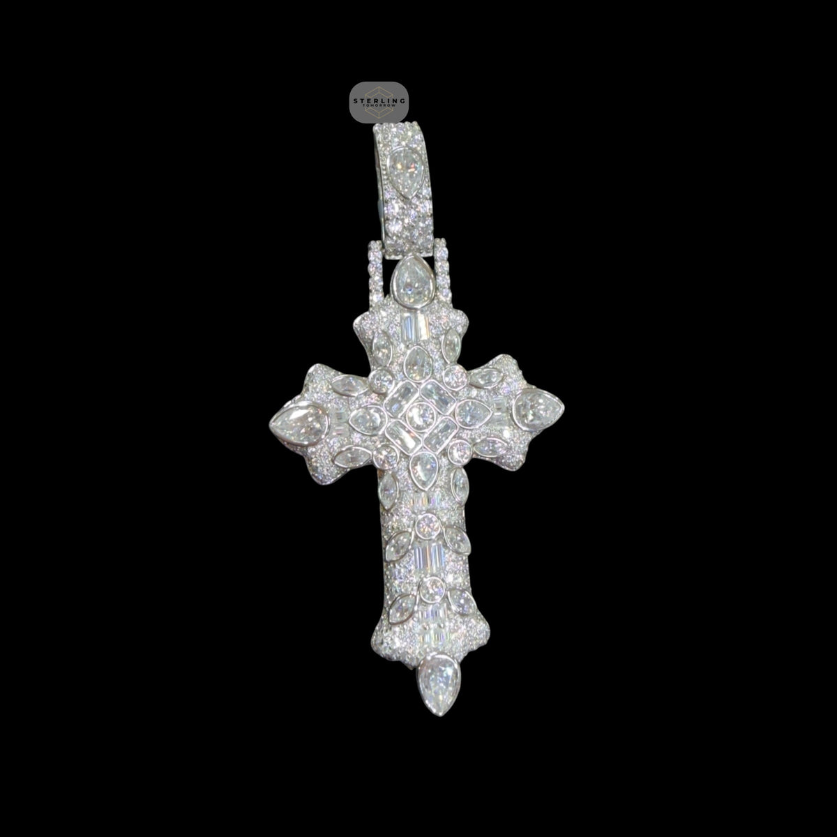 Moissanite Pear Iced Out Cross Pendant