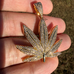 420 Iced Leaf Pendant 14k Gold Plated + Steel Rope Chain