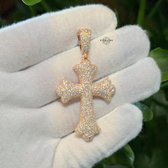 Moissanite Rose Mosaic Set Cross Pendant