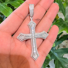 Moissanite Large Baguette Cross Pendant