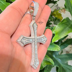 Moissanite Large Baguette Cross Pendant