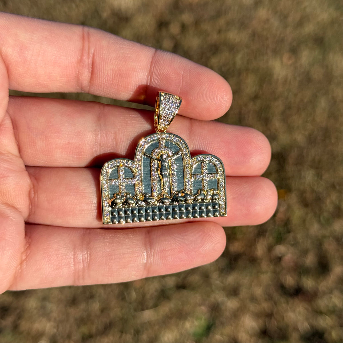 Last Supper Iced Pendant 14k Gold Plated + Steel Rope Chain