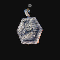 Skull 14k White Gold Plated Iced CZ Pendant + Steel Rope Chain
