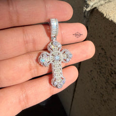 Moissanite Baguette Solitaire Cross Pendant + Rope Chain