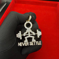 Never Settle Iced Out Pendant 14k Gold Plated