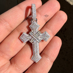 Moissanite Cross Pendant 925 Sterling Silver, Iced Out Baguette Cross Necklace, Hip Hop Jewelry Gift for Men w Rope Chain