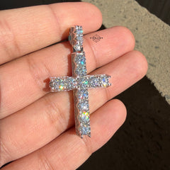 Moissanite Tennis Cross Iced Sides Pendant
