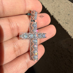 Moissanite Tennis Cross Iced Sides Pendant