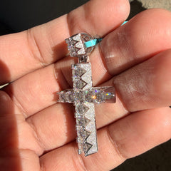 Moissanite Tennis Cross Iced Sides Pendant