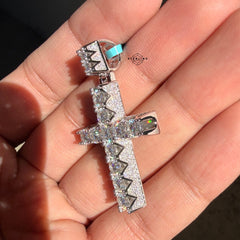 Moissanite Tennis Cross Iced Sides Pendant