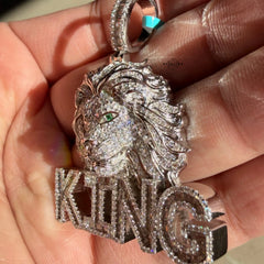 Moissanite King Lion Green Eyes Iced Pendant
