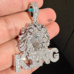 Moissanite King Lion Green Eyes Iced Pendant
