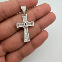 Moissanite Cross Pendant Baguette Iced Out Hip Hop Necklace Diamond Tester Pass GRA Certified 925 Sterling Silver Cross Charm
