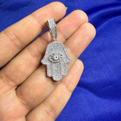 Moissanite Hamsa Hand Fatima Iced Pendant + Steel Rope Chain