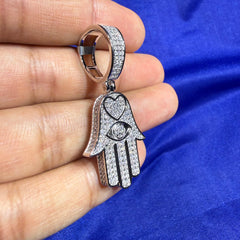 Moissanite Hamsa Hand Heart Iced Pendant + Steel Rope Chain