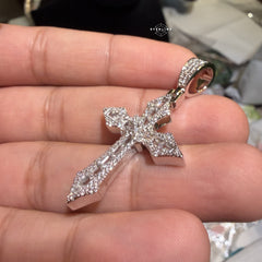 Iced Out Point Cross Pendant + Rope Chain