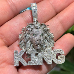 Moissanite King Lion Green Eyes Iced Pendant