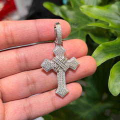 Moissanite Cross Pendant 925 Sterling Silver, Iced Out Baguette Cross Necklace, Hip Hop Jewelry Gift for Men w Rope Chain