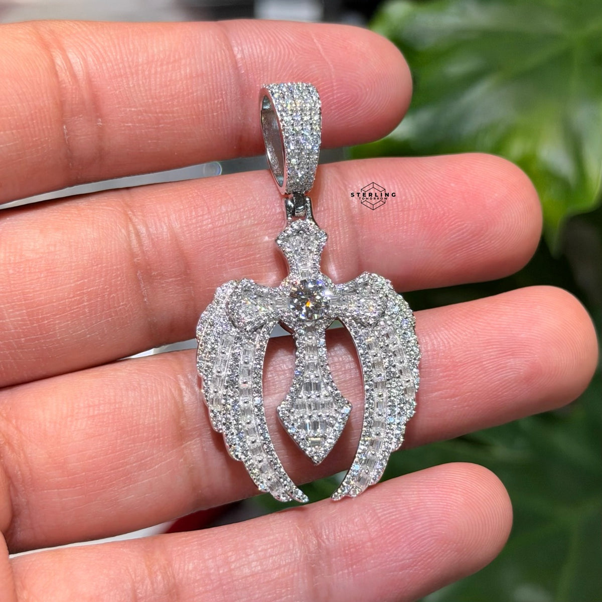 Moissanite Cross Wings Pendant