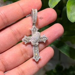 Moissanite Cross Prayer Hands Iced Pendant + Steel Rope Chain