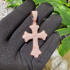 Moissanite Rose Mosaic Set Cross Pendant
