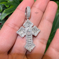 Moissanite Baguette Center Stone Cross