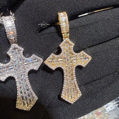 Iced Out Baguette Cross Pendant + Rope Chain