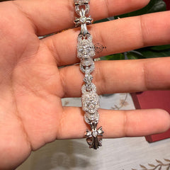 Moissanite Cross Skull Heart Bracelet 10mm 8.5"